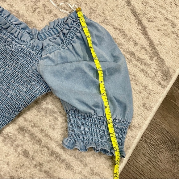 NWT Bar III Blue Smocked Crop Top - Picture 14 of 14